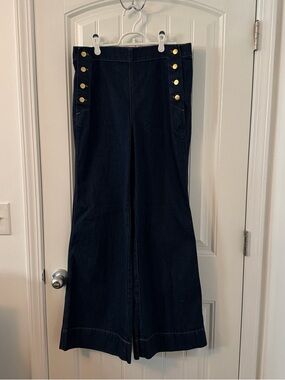 J. Crew Dark Navy Wide-Leg Jeans with Gold Buttons